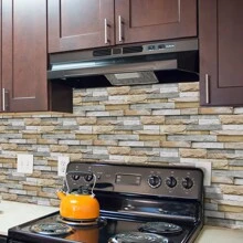 7pcs 3d Vinyl Self Adhesive Wall Tile Sticker With Imitation Stone Effect, Home Decor For Kitchen, Bathroom 5.5x11 Inches - Multicolor - View 7