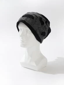 1 件裝男用混色拼布針織無簷小便帽,適合日常配戴 - 黑色 - 查看 1