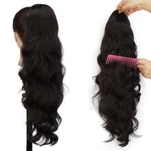 24"長厚密波浪狀彩虹夾馬尾頭髮擴展,自然貼體髮片女性髮片 - Black-brown - 查看 5