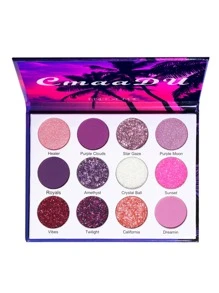 Paleta de sombras de ojos brillantes de 12 colores, Paleta de maquillaje rosa púrpura, Paleta de sombras de ojos brillantes en polvo de sirena brillante - Morado - Ver 4
