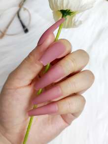 24 Piezas Uñas Largas De Un Solo Color Con Acabado Brillante, Mate Y Helado, Adecuado Para Uso Diario Y Estilo Callejero - Rosa coral - Ver 4