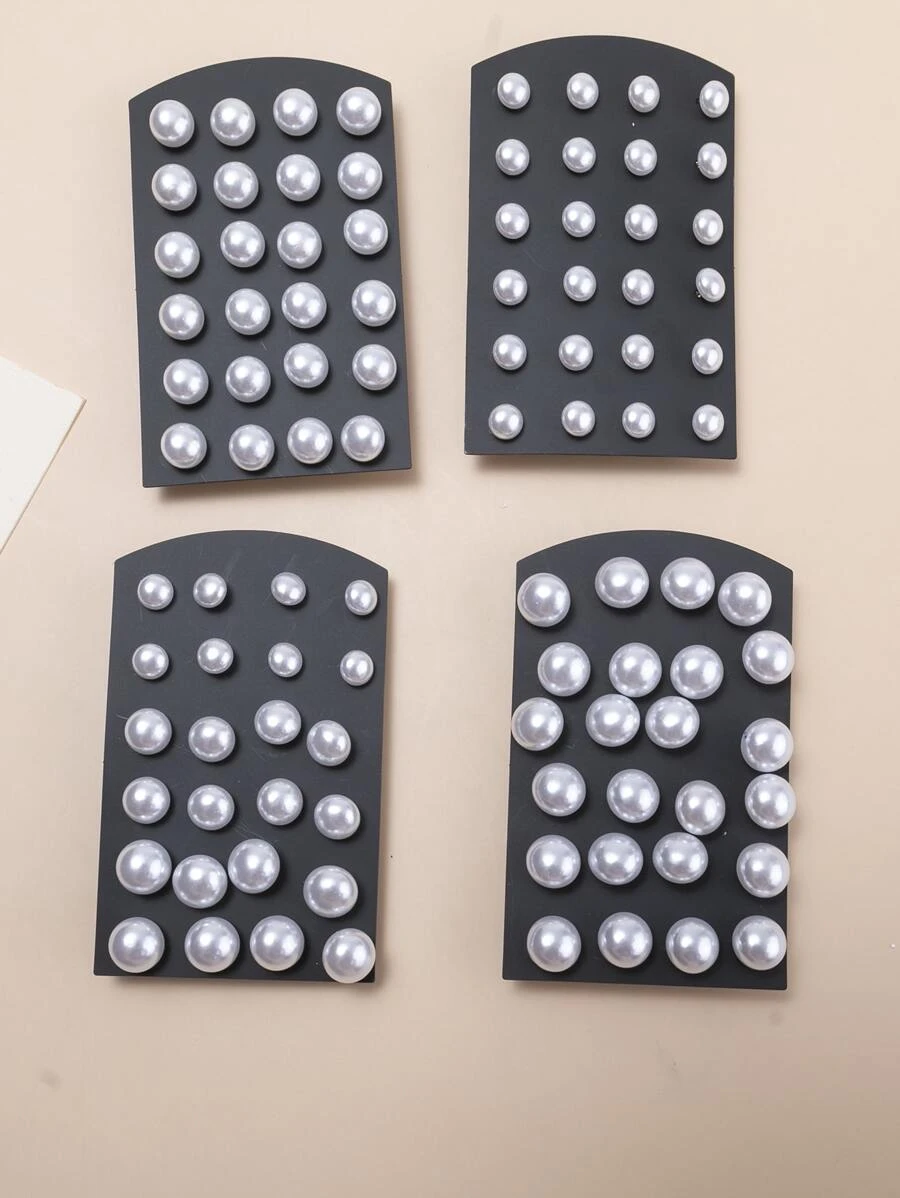 12 cặp Nửa vong Trắng Ngọc trai Giả Bông tai stud Đối với phụ nữ , Qủa tặng - Nhiều màu - Xem 1