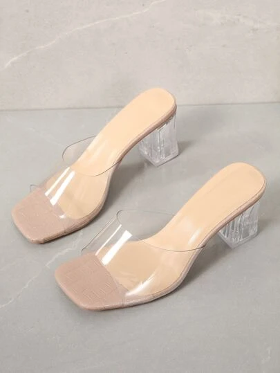 New Summer Transparent Women's Sandals, Chunky Heel And Crystal Slippers With Chic Cross Strap, Sexy Fashion High Heels, Open Toe Slippers For Women
