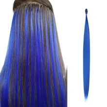 20 Roots Rainbow Synthetic I-Tip Hair Extension Fake Colorful Pink Hair Pieces Accessories For Women Without Clips - Royal Blue - View 2