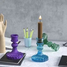 Vertical Stripe Vintage Candle Holder Silicone Mold - White - View 6