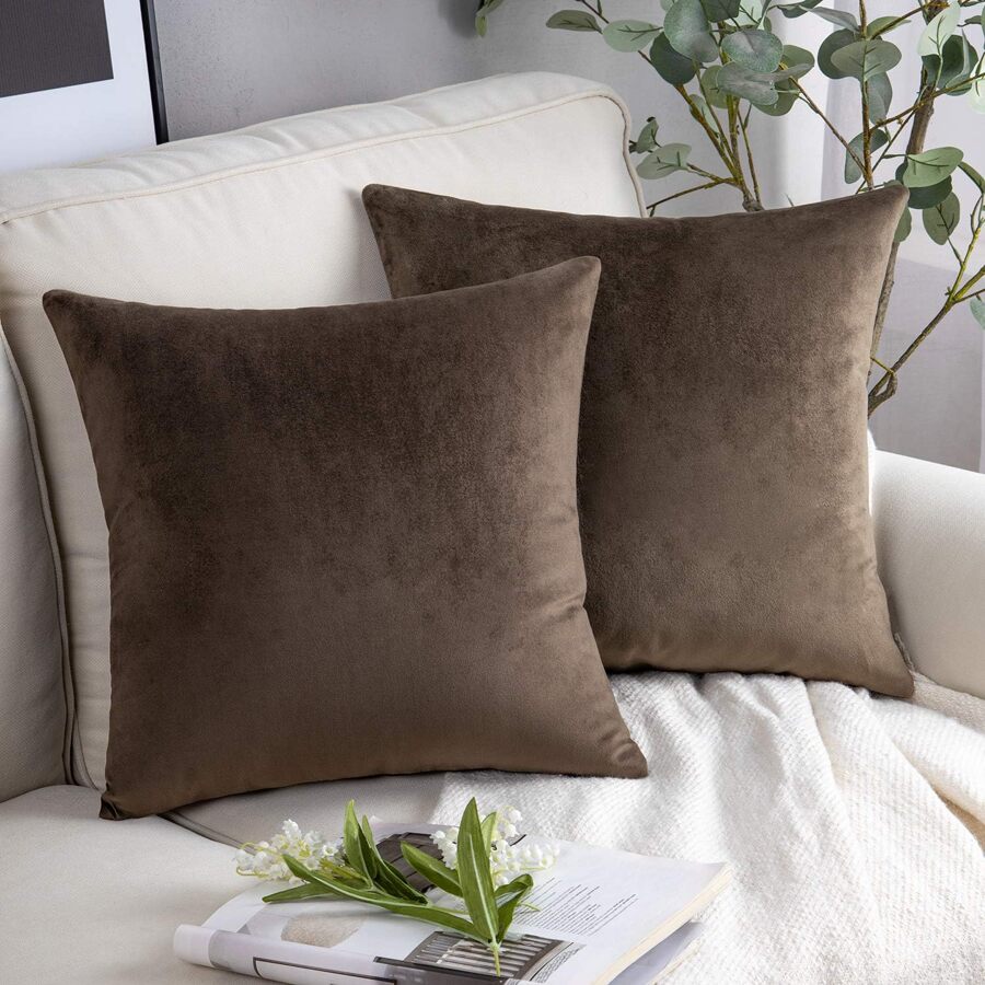 1pc Velvet Decorative Sofa Pillow Cover, Soft Square Cushion Case Suitable For Sofa, Bed, Car, Coffee Color