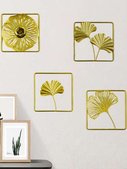 1入pc金色鐵藝銀杏牆飾,金屬壁掛銀杏葉油畫