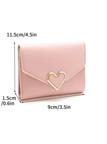 1個可愛清新的粉色心形三摺兒童零錢包,兒童禮物 - 粉色 - 查看 3