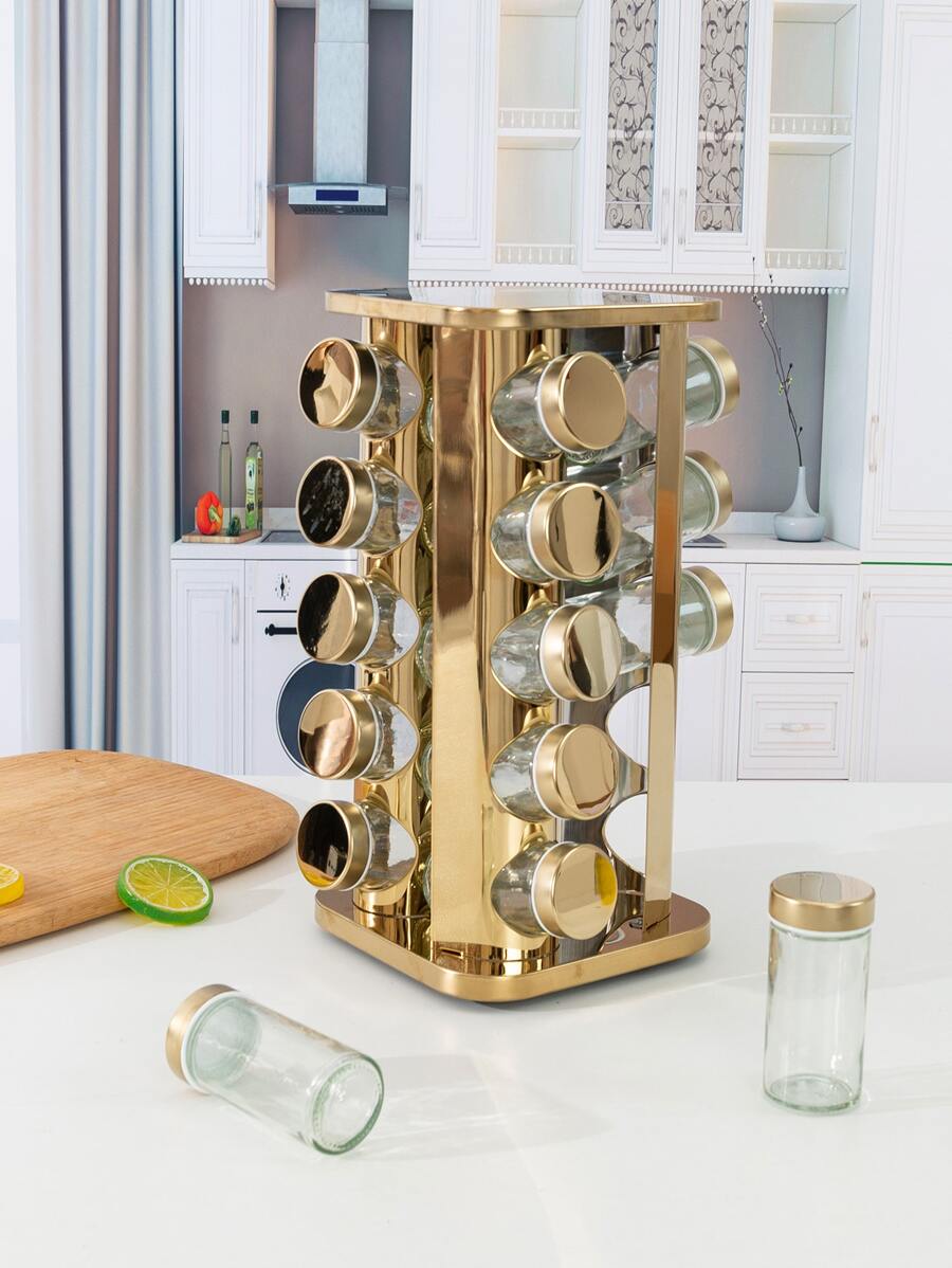 Stainless Steel Rotating Spice Rack, Kitchen Special Seasoning Storage Jar (20 Bottles) - Gold - View 1