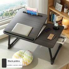 1pc Walnut-color Simple Height Adjustable Folding Desk Panel, Bedside Table, Multifunctional Study Computer Desk - Apricot - View 5