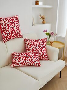 1入組海洋風格羊毛刺繡珊瑚枕套適用於家庭裝飾 - 紅色 - 查看 2