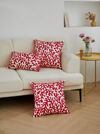 1入組海洋風格羊毛刺繡珊瑚枕套適用於家庭裝飾