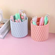 Rotating Pen Holder Creative Modern Student Office Desktop Stationery Organizer Pen Stand With 5 Compartments - Pink - View 2
