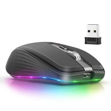 可充电无线鼠标，带 RGB 灯的双模鼠标，2.4G 无线和 BT 5.1 2400 DPI USB-C 可充电电池，适用于 PC 笔记本电脑台式机的人体工学鼠标 - 黑色 - 查看 10
