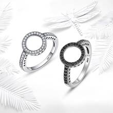 WOSTU 1 pieza 100% Genuino Anillo de Plata de Ley 925 con 2 Colores Zirconia Cúbica Redonda Transparente Eterna para Mujeres, Joyería de Plata Auténtica SCR112