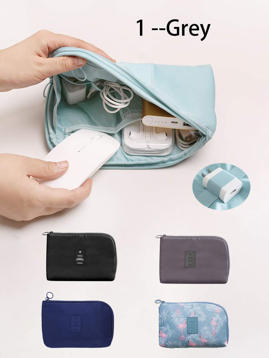 1pc Gray Digital Storage Bag For Usb Data Cables, Earphone Wires, Pens, Power Bank, Electronic Accessories, Travel Kit Case Pouch - Grey - View 1