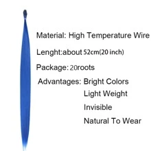 20 Roots Rainbow Synthetic I-Tip Hair Extension Fake Colorful Pink Hair Pieces Accessories For Women Without Clips - Royal Blue - View 3