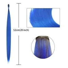 20 Roots Rainbow Synthetic I-Tip Hair Extension Fake Colorful Pink Hair Pieces Accessories For Women Without Clips - Royal Blue - View 4
