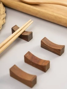 4 pièces/set Baguette En Bois Repos Avec Japonais & Coréen Modes Gourde , Lingot , Haltère , Poisson , Et Rond Design Pour Domicile Cuisine & Vaisselle Tableau Décoration - Marron - Voir 3
