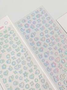 1pc Random Color Laser & Glitter Gradient Transparent Sticker Set With Butterfly, Heart, Moon And Flower Patterns For Bullet Journal, Scrapbooking Diy Decoration Back To School School Supplies - Multicolor - View 5