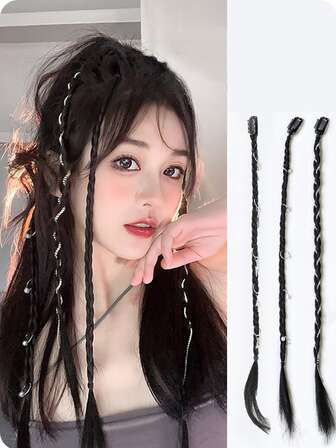 1套/2入組合成纖維頭髮裝飾用品扭結編織接髮
