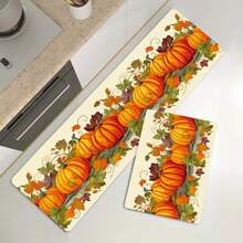 1pc Maple Leaf & Pumpkin Patterned Mat, Farmhouse Style Rectangle Polyester Water Absorbent & Skid Resistant, Suitable For Bathroom And Kitchen - Multicolor - View 4