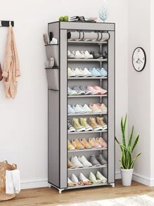 10 Tiers Gray Shoe Rack With Dustproof Fabric Cover, Diy Assembly Required For Shoe Storage - Grey - View 2