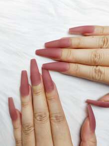 24 Piezas Uñas Largas De Un Solo Color Con Acabado Brillante, Mate Y Helado, Adecuado Para Uso Diario Y Estilo Callejero - Rosa coral - Ver 2