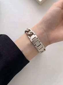 1条女士时尚智能手表表带，兼容表带38/40/41/42/44/45/46/49mm，优雅耐用且抗氧化不锈钢金属材质，玫瑰金、银色、黑色可选，兼容 Series Ultra 2/SE 11/10/9/8/7/6/5/4/3/2/1，时尚腕带手链，女士情人节礼物，智能手表配件 - 米色 - 查看 5