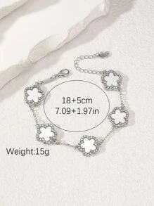 1pc Lady's Fashionable Clover Shaped Bracelet With White Cubic Zirconia, Elegant And High-End (No Packaging Box) Valentines,Mom,Mother,Mother's Day,Gift - Silver - View 3