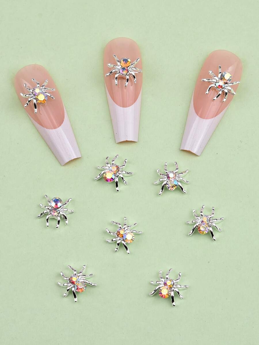 10 件装水晶 Ab Bling 水钻蜘蛛 3D 指甲装饰饰品 适合万圣节美甲 DIY - 彩色 - 查看 1