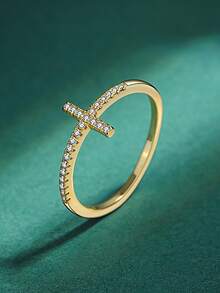 1 cái Đúng mốt 925 sterling bạc Gầy Khối Zirconia  Nhẫn Đối với phụ nữ Quý cô Đồ kim hoàn Quà kỷ niệm Tốt Đồ trang sức - Vàng - Xem 6