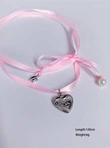 1 Miếng Đen Cord vui tươi & Mát mẻ Mặt dây chuyền trái tim Dây chuyền Với Nút hình bướm - Hồng - Xem 7