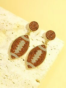 1 Cặp bông tai cầu thủ bóng bầu dục thể thao, bông tai thiết kế quả bóng bầu dục đính đá, quà tặng cho người hâm mộ thể thao - màu nâu - Xem 4