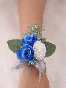 1 Pieza Pulsera De Flores Para Novia O Dama De Honor, Corsage De Flores De Tela Para Fiesta De Graduación, Boda, Banquete Y Uso Diario - Multicolor - Ver 2