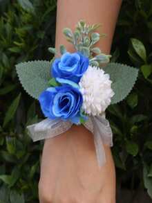 1 Pieza Pulsera De Flores Para Novia O Dama De Honor, Corsage De Flores De Tela Para Fiesta De Graduación, Boda, Banquete Y Uso Diario - Multicolor - Ver 3