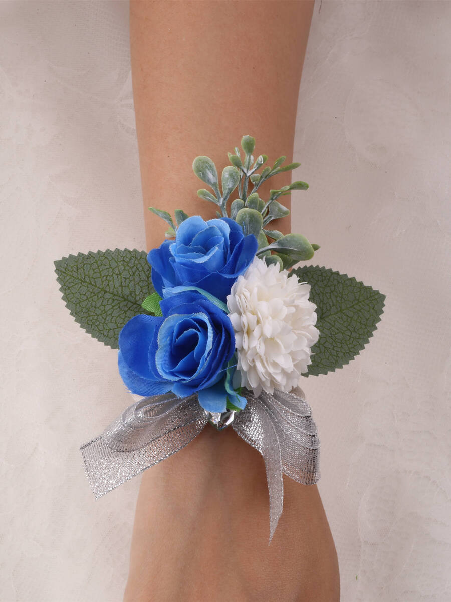 1 Pieza Pulsera De Flores Para Novia O Dama De Honor, Corsage De Flores De Tela Para Fiesta De Graduación, Boda, Banquete Y Uso Diario - Multicolor - Ver 1