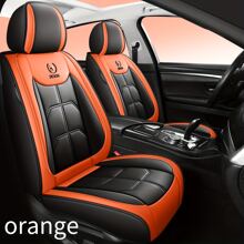 1入組汽車座套刺繡橘色充分環繞皮革坐墊,四一般汽車內部配件 - 橘色 - 查看 1