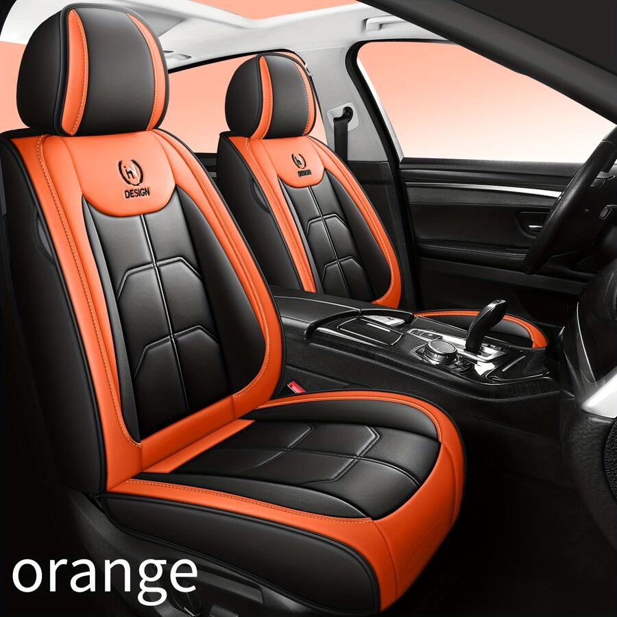 1入組汽車座套刺繡橘色充分環繞皮革坐墊,四一般汽車內部配件 - 橘色 - 查看 1