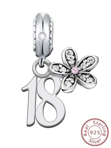 1入組925純銀數字&花朵墜飾釘珠適用於DIY,生日禮物