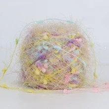 1入特別的紗線羽毛毛球閃亮圍巾披肩夾克袋針織鉤邊線 - 黃綠 - 查看 1