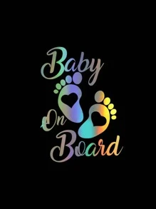 1pc Baby On Board Car Sticker, Laser Reflective Decal With Footprint Design - Pink - View 3
