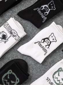 8pairs Men's Plain Creative Funny Expression Pattern Mid-Calf Socks - Multicolor - View 4