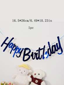 Gold Lettering Blue One-Piece Banner Saying Happy Birthday, - Blue - View 2