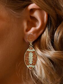 1 Cặp bông tai cầu thủ bóng bầu dục thể thao, bông tai thiết kế quả bóng bầu dục đính đá, quà tặng cho người hâm mộ thể thao - màu nâu - Xem 2