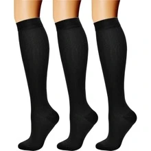 Sports Outdoor Compression Socks For Women & Men Circulation (3 Pairs) Best Support For Athletic Running Cycling - Black - View 1