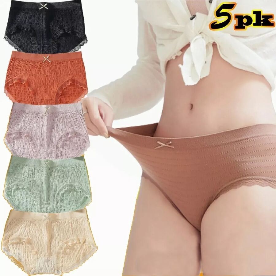 Pack Of 5 Cotton Panties With Lace Trim, Lingerie - M - View 1