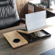 1pc Walnut-color Simple Height Adjustable Folding Desk Panel, Bedside Table, Multifunctional Study Computer Desk - Apricot - View 3