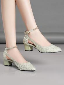 Fashionable Chunky Heel Hollow Out High-Heels Women's Pointed-Toe Shoes