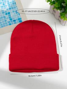 1pc Unisex Red Solid Knitted Hat, Warm Woolen Cap For Daily Wear - Red - View 2